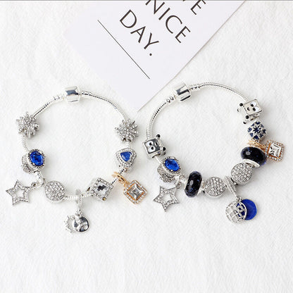 Sparkling Charm Bracelet with Smiley, Crystal, Rhinestone Beads & Hollow Star Zircon Pendants(17cm) - Image 3
