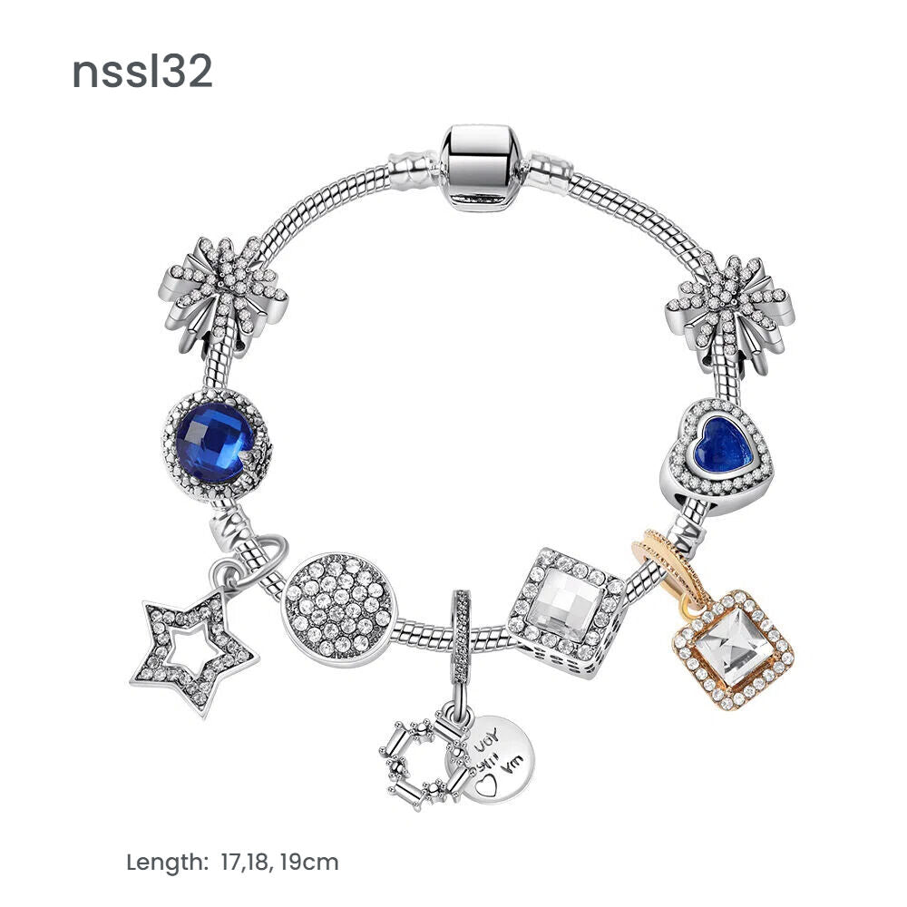 Fashion Charm Bracelet with Snowflake, Crystal, Rhinestone Beads & Hollow Star Zircon Pendant(17cm) - Image 6