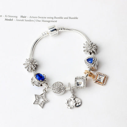 Fashion Charm Bracelet with Snowflake, Crystal, Rhinestone Beads & Hollow Star Zircon Pendant(17cm) - Image 7