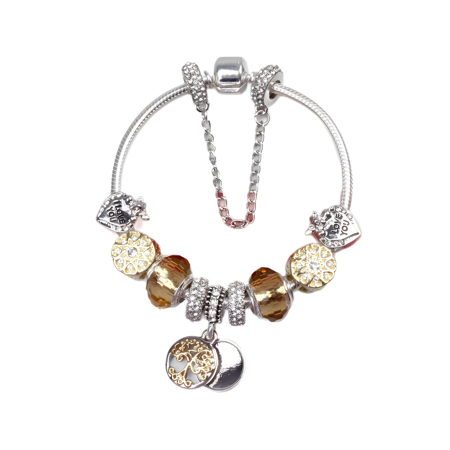 Crystal Bead & Tree of Life Pendant Bracelet with Rhinestones(18cm)