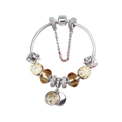 Crystal Bead & Tree of Life Pendant Bracelet with Rhinestones(18cm)