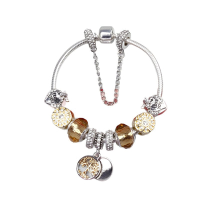 Crystal Bead & Tree of Life Pendant Bracelet with Rhinestones(19cm)