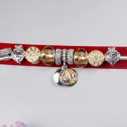 Crystal Bead & Tree of Life Pendant Bracelet with Rhinestones(20cm) - Image 3