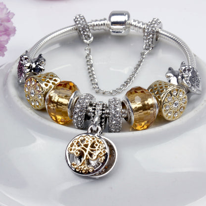 Crystal Bead & Tree of Life Pendant Bracelet with Rhinestones(20cm) - Image 5