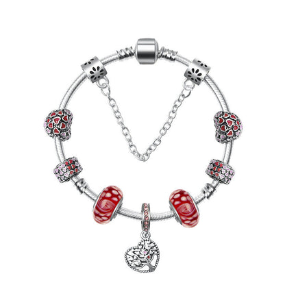 Red Zircon Beaded Christmas Tree Pendant Alloy Bracelet(20cm)