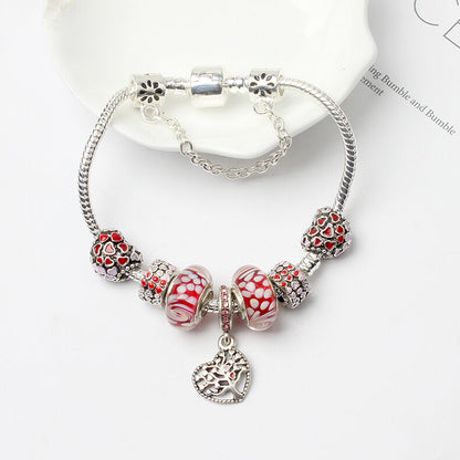 Red Zircon Beaded Christmas Tree Pendant Alloy Bracelet(20cm) - Image 2