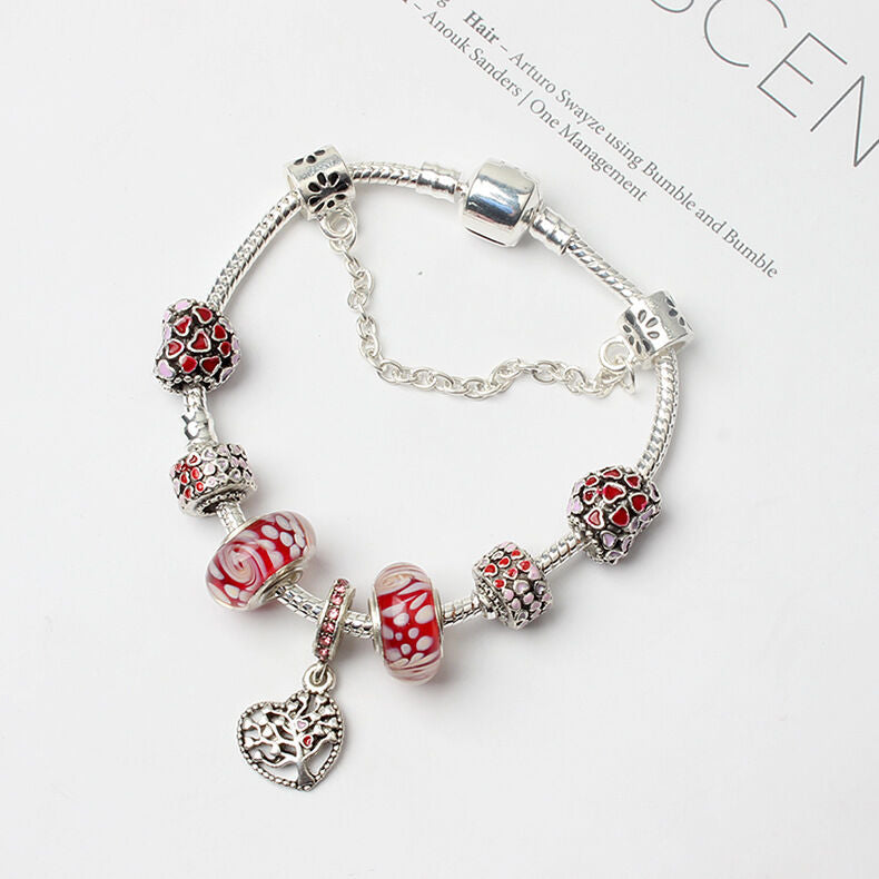 Red Zircon Beaded Christmas Tree Pendant Alloy Bracelet(20cm) - Image 3