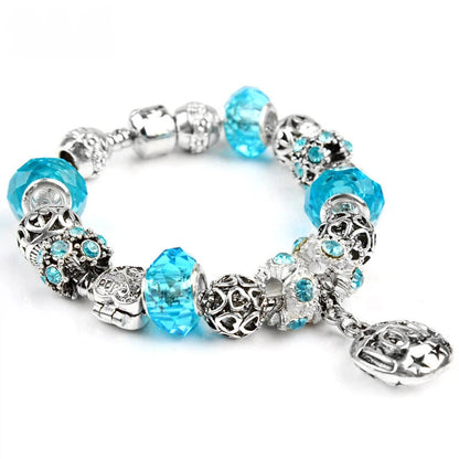 Vintage Crystal Zircon Beaded Bracelet with Hollow LOVE Alloy Pendant, Adjustable Snake Chain Bracelet(17cm+5cm)