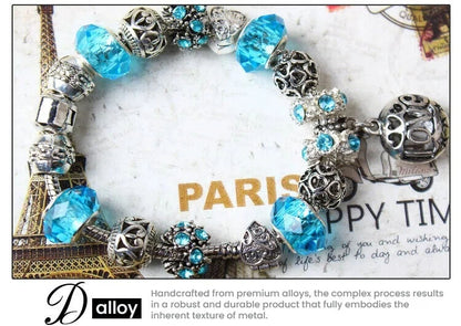 Vintage Crystal Zircon Beaded Bracelet with Hollow LOVE Alloy Pendant, Adjustable Snake Chain Bracelet(17cm+5cm) - Image 2