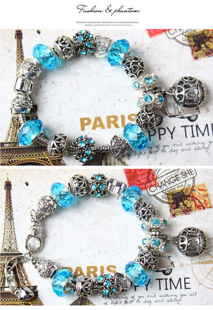 Vintage Crystal Zircon Beaded Bracelet with Hollow LOVE Alloy Pendant, Adjustable Snake Chain Bracelet(17cm+5cm) - Image 8