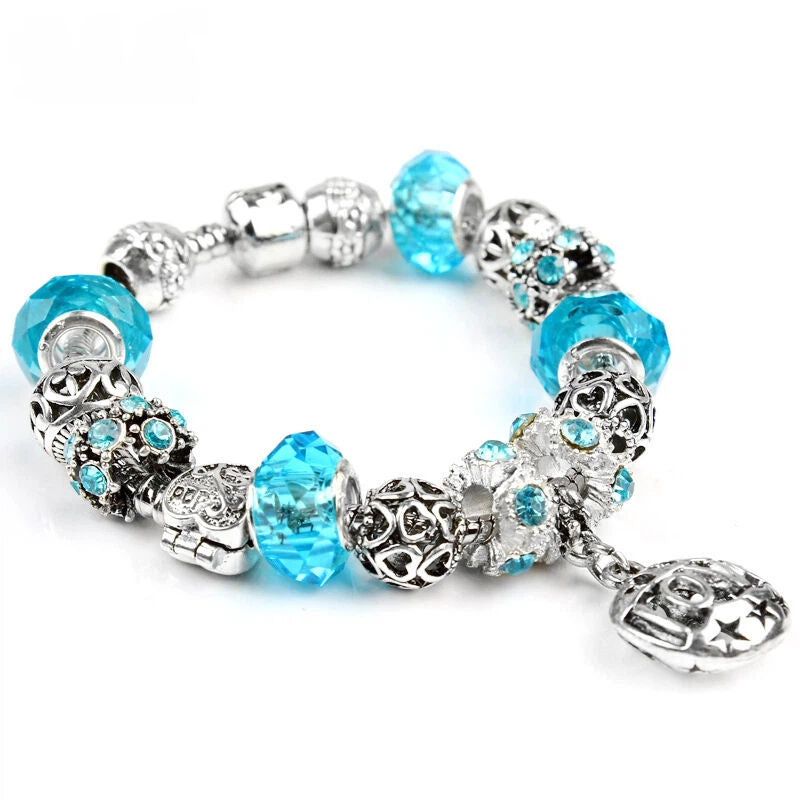 Vintage Crystal Zircon Beaded Bracelet with Hollow LOVE Alloy Pendant, Adjustable Snake Chain Bracelet(18cm+5cm)