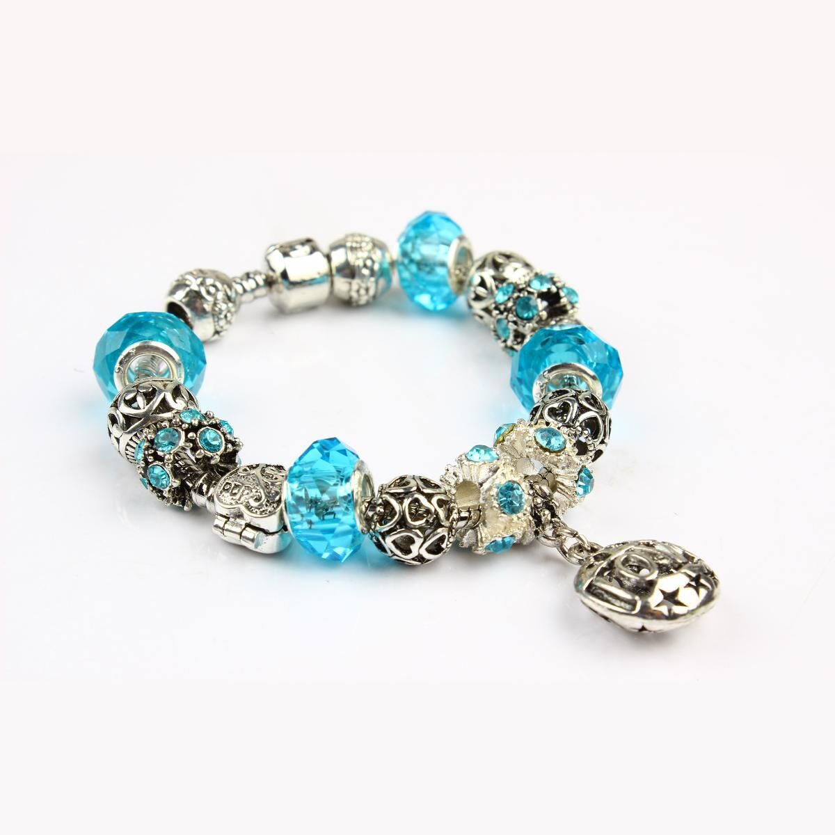 Vintage Crystal Zircon Beaded Bracelet with Hollow LOVE Alloy Pendant, Adjustable Snake Chain Bracelet(18cm+5cm) - Image 4