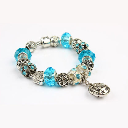 Vintage Crystal Zircon Beaded Bracelet with Hollow LOVE Alloy Pendant, Adjustable Snake Chain Bracelet(20cm+5cm) - Image 4
