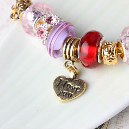 Love-Themed Beaded Bracelet with Crystal & Letter Pendant(19cm) - Image 3