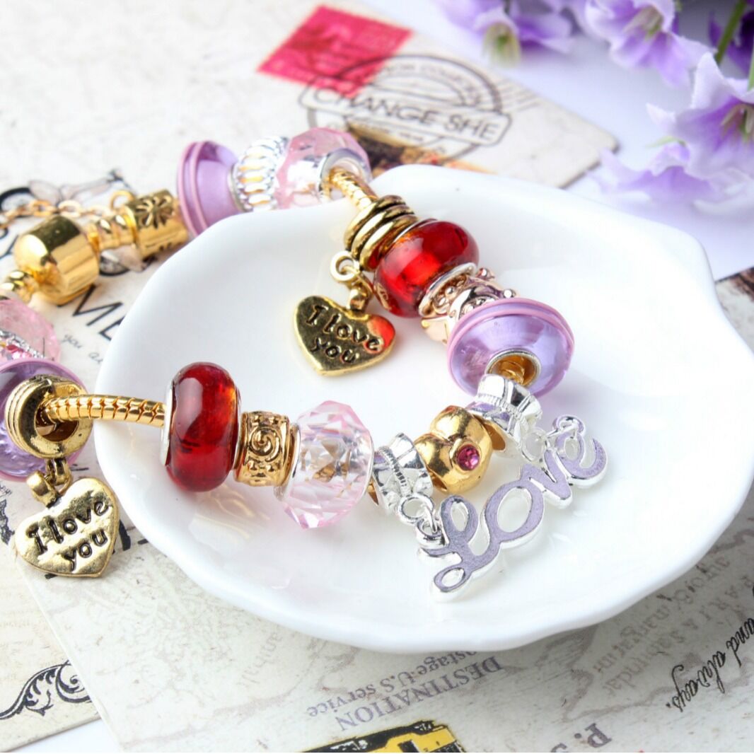Love-Themed Beaded Bracelet with Crystal & Letter Pendant(19cm) - Image 4