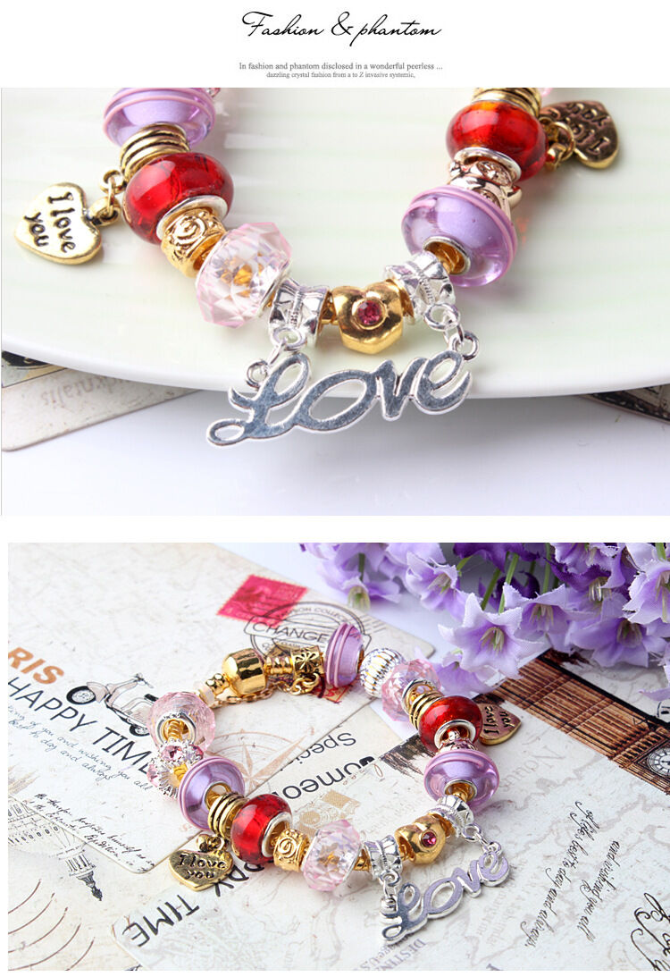 Love-Themed Beaded Bracelet with Crystal & Letter Pendant(19cm) - Image 5