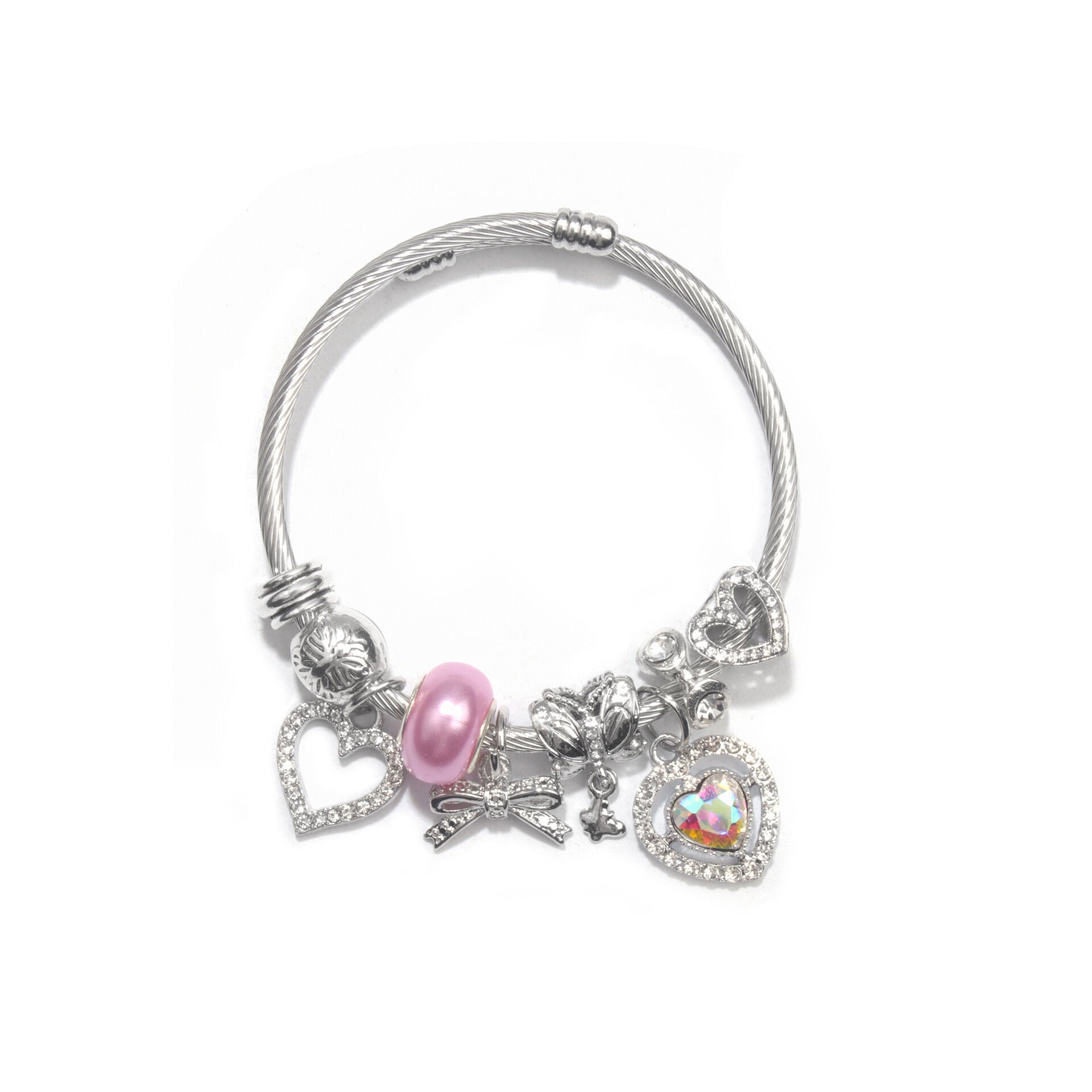 Cute Heart-shaped Beaded Bracelet with Rhinestones(17cm)
