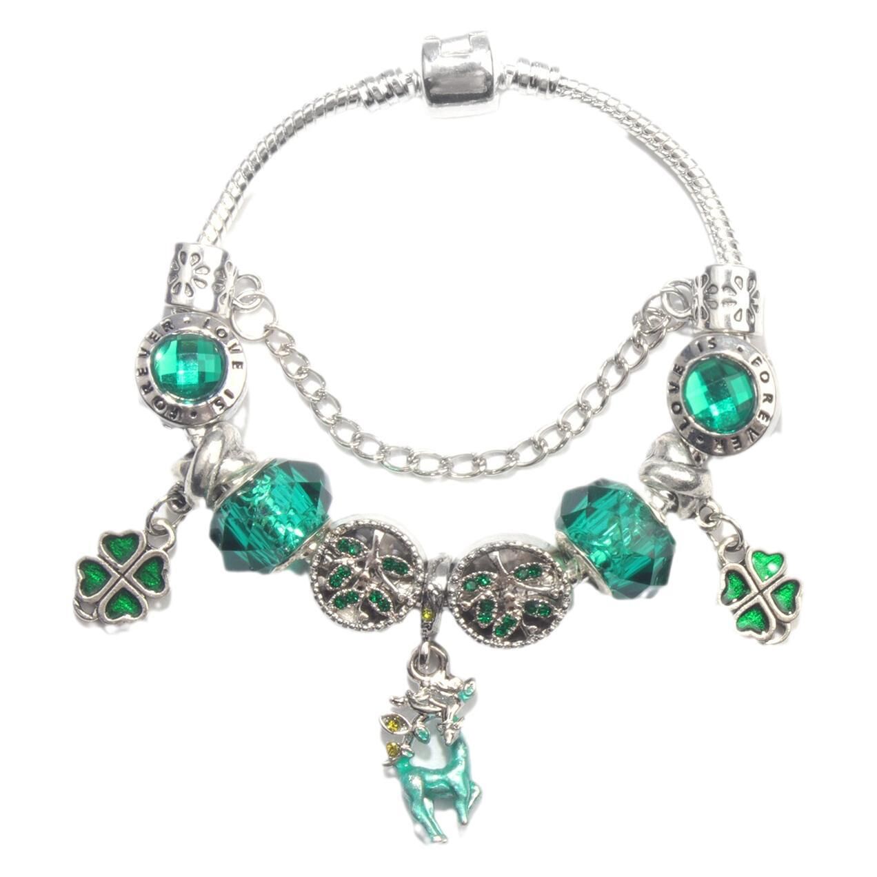 Colorful Cat Eye Glass Bead Clover Pendant Bracelet(17cm) - Image 6