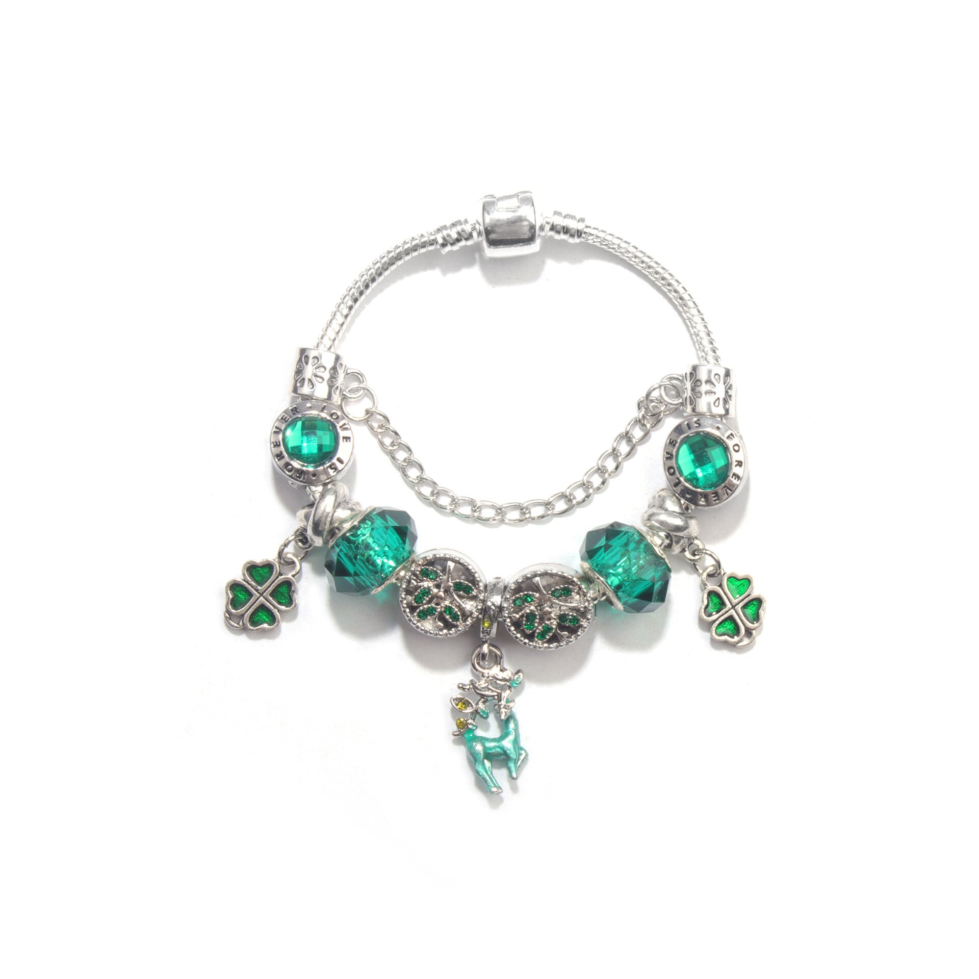 Colorful Cat Eye Glass Bead Clover Pendant Bracelet(18cm)