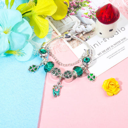 Colorful Cat Eye Glass Bead Clover Pendant Bracelet(19cm) - Image 3