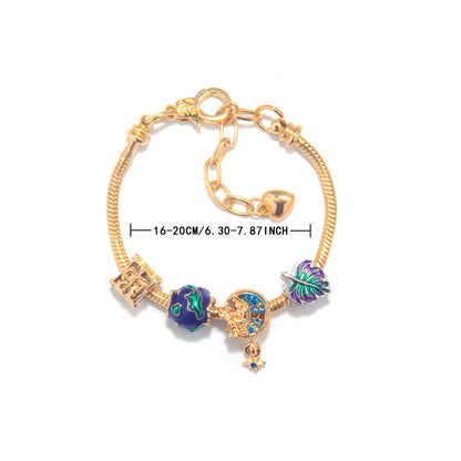 Colorful Leaf Moon Star Pendant Versatile Gold Bracelet(17cm) - Image 7