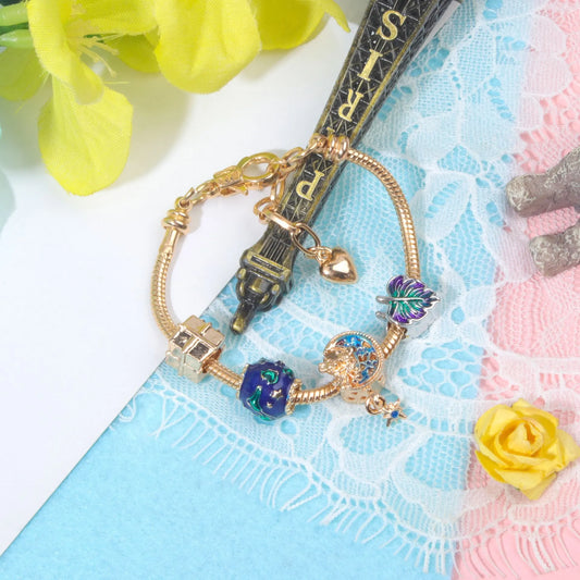 Colorful Leaf Moon Star Pendant Versatile Gold Bracelet(18cm) - Image 3
