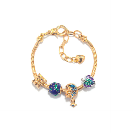 Colorful Leaf Moon Star Pendant Versatile Gold Bracelet(19cm)