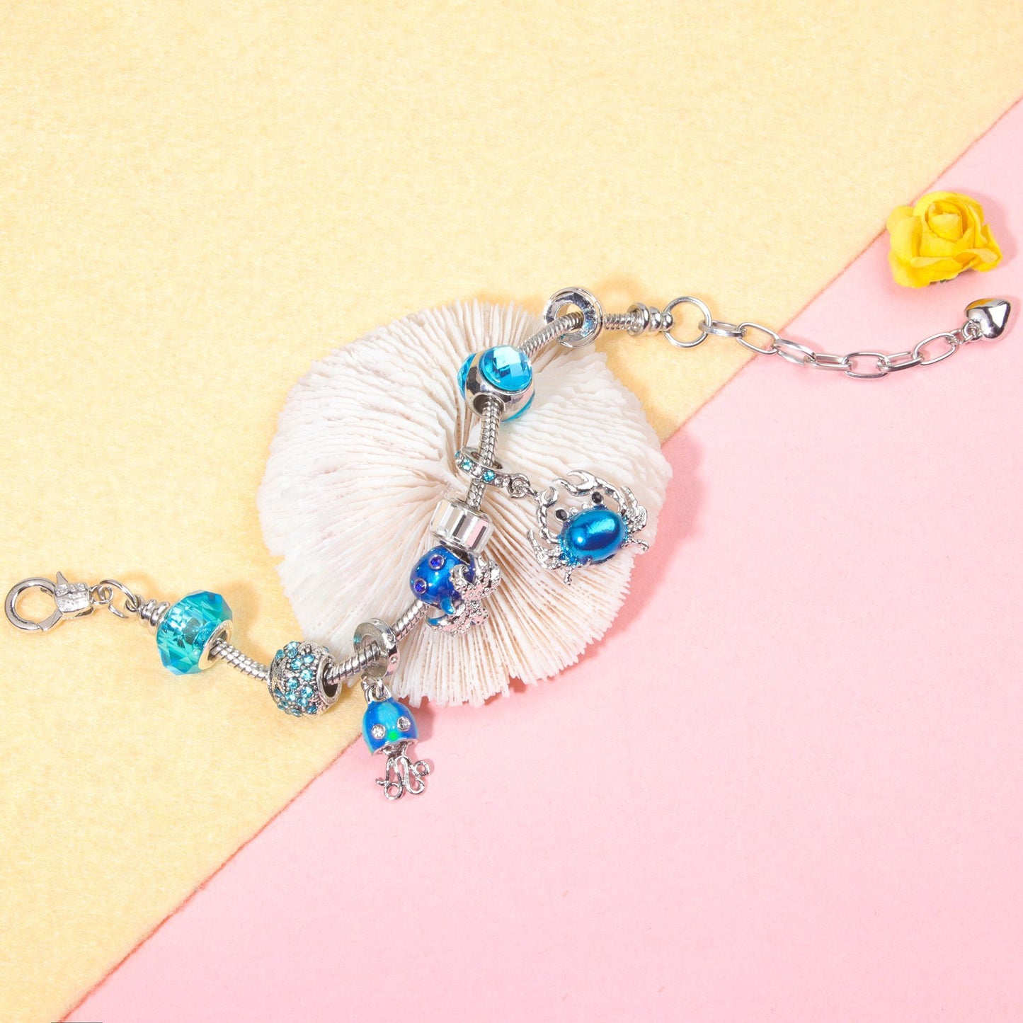 Cartoon Ocean Theme Bracelet with Octopus, Jellyfish, Crab Charms & Crystal Rhinestone Beads(16cm) - Image 4