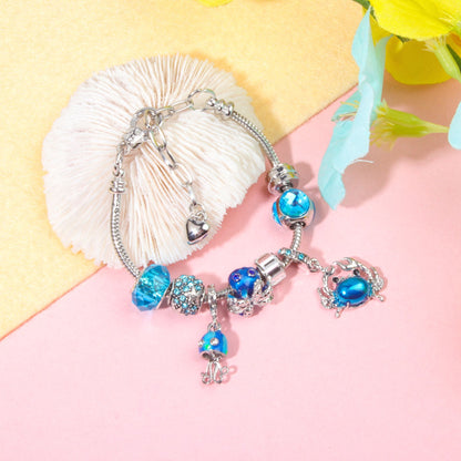 Cartoon Ocean Theme Bracelet with Octopus, Jellyfish, Crab Charms & Crystal Rhinestone Beads(17cm) - Image 2
