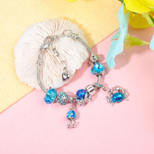 Cartoon Ocean Theme Bracelet with Octopus, Jellyfish, Crab Charms & Crystal Rhinestone Beads(17cm) - Image 2