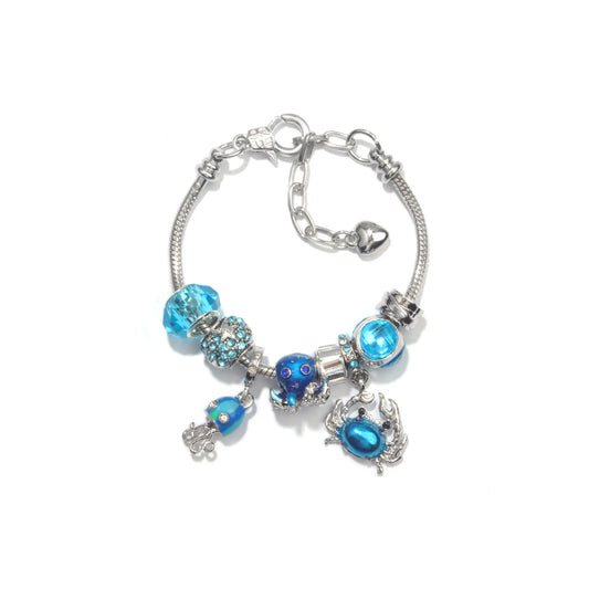 Cartoon Ocean Theme Bracelet with Octopus, Jellyfish, Crab Charms & Crystal Rhinestone Beads(19cm)