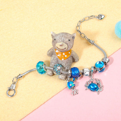 Cartoon Ocean Theme Bracelet with Octopus, Jellyfish, Crab Charms & Crystal Rhinestone Beads(19cm) - Image 3