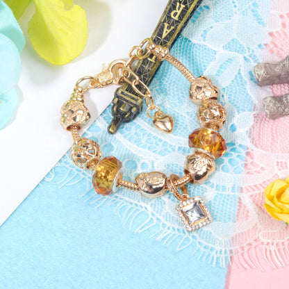 Golden Heart Zircon Hollow Bead Bracelet with Rhinestone Pendant(17cm) - Image 5