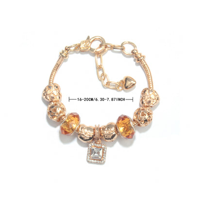 Golden Heart Zircon Hollow Bead Bracelet with Rhinestone Pendant(17cm) - Image 7