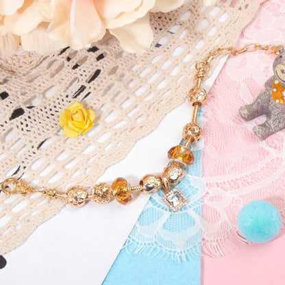 Golden Heart Zircon Hollow Bead Bracelet with Rhinestone Pendant(18cm) - Image 4