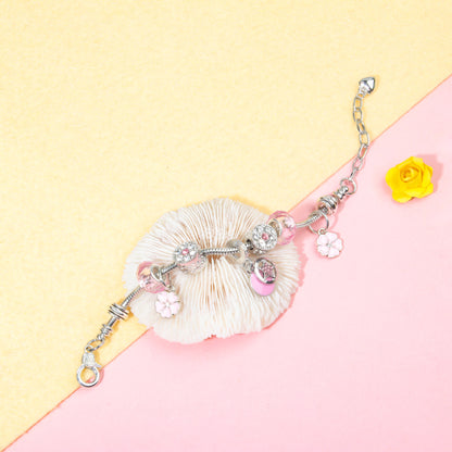 Chic Pink Crystal Beaded Bracelet with Magnolia & Star Pendant(18cm) - Image 4