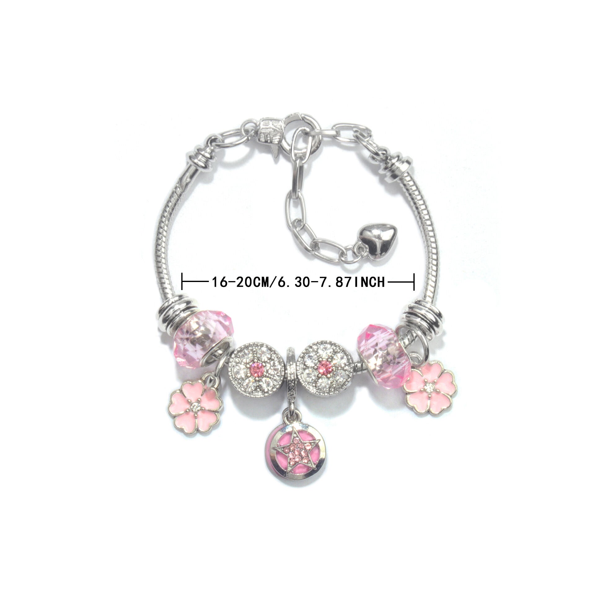 Chic Pink Crystal Beaded Bracelet with Magnolia & Star Pendant(20cm) - Image 7