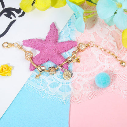 Golden Heart & Bee Charm Bracelet with Rhinestones, Hollow Flower & Gift Box Beads(16cm) - Image 3