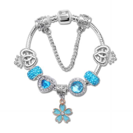 Rhinestone Heart & Crown Bead Bracelet,Fashion Sweet Jewelry for Women(blue-18cm)