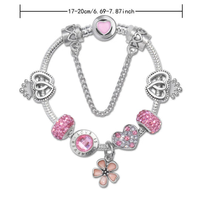 Rhinestone Heart & Crown Bead Bracelet,Fashion Sweet Jewelry for Women(blue-21cm) - Image 3