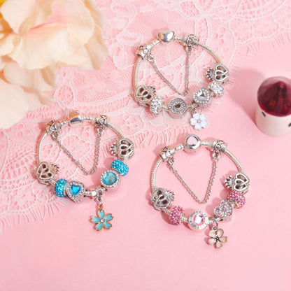 Rhinestone Heart & Crown Bead Bracelet,Fashion Sweet Jewelry for Women(blue-21cm) - Image 5