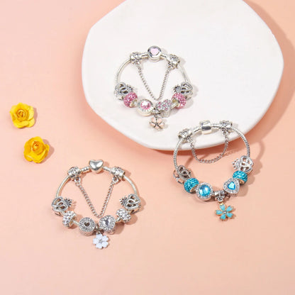 Rhinestone Heart & Crown Bead Bracelet,Fashion Sweet Jewelry for Women(blue-21cm) - Image 7