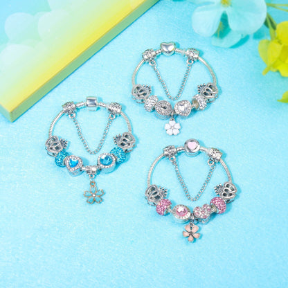 Rhinestone Heart & Crown Bead Bracelet,Fashion Sweet Jewelry for Women(silver-16cm) - Image 5
