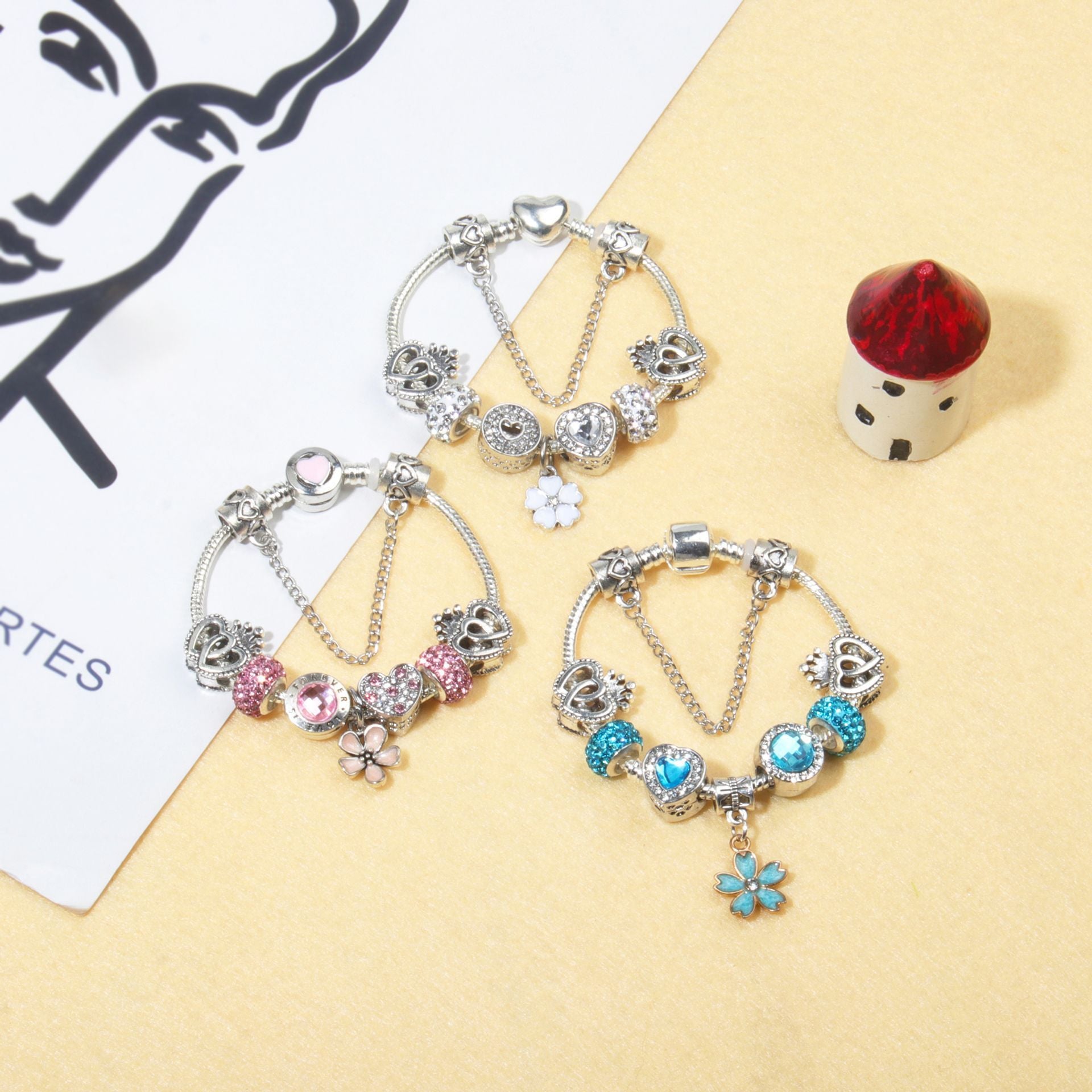 Rhinestone Heart & Crown Bead Bracelet,Fashion Sweet Jewelry for Women(silver-18cm) - Image 7
