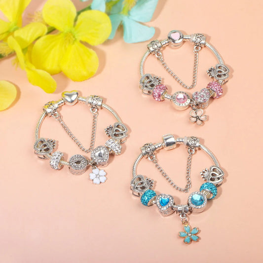 Rhinestone Heart & Crown Bead Bracelet,Fashion Sweet Jewelry for Women(silver-18cm) - Image 8