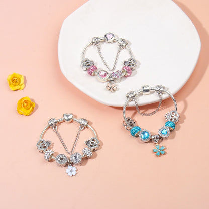 Rhinestone Heart & Crown Bead Bracelet,Fashion Sweet Jewelry for Women(silver-19cm) - Image 6