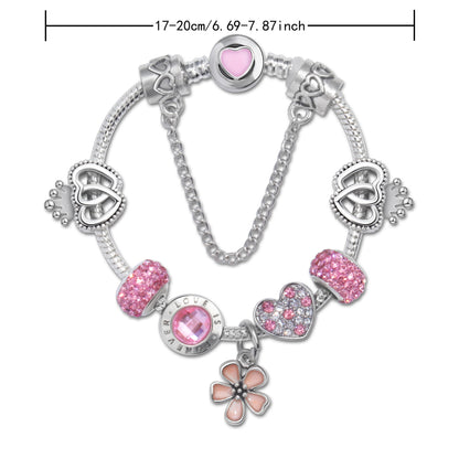 Rhinestone Heart & Crown Bead Bracelet,Fashion Sweet Jewelry for Women(silver-21cm) - Image 2