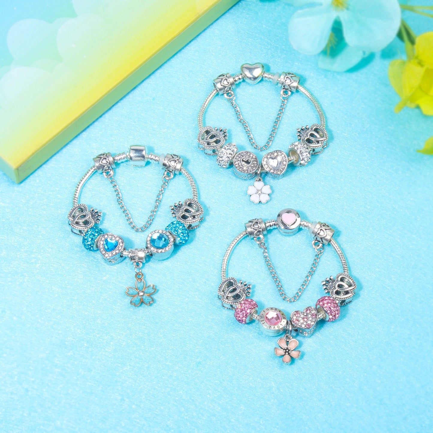 Rhinestone Heart & Crown Bead Bracelet,Fashion Sweet Jewelry for Women(silver-21cm) - Image 5
