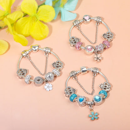Rhinestone Heart & Crown Bead Bracelet,Fashion Sweet Jewelry for Women(silver-21cm) - Image 8