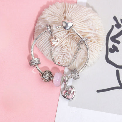 Heart Charm Beaded Bracelet with Crystals(17cm) - Image 7